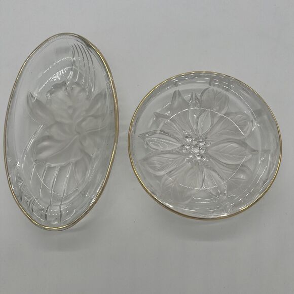 Vintage Set Of 2 Crystal Floral Trinket Jewelry Trays 1980s - Picture 1 of 6